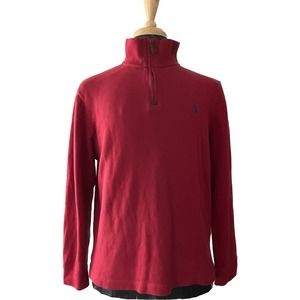POLO RALPH LAUREN Men's Red 1/4 Quarter Zip Jumper Sweatshirt Size Large